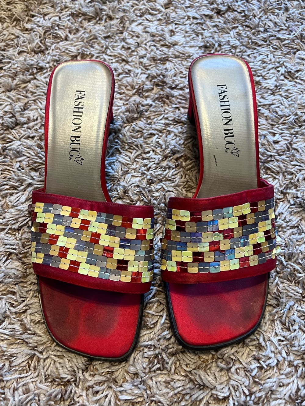 Y2K Fashion Bug Red Sequin Sandal Heels Fairy Festival 90s Women’s Size 7